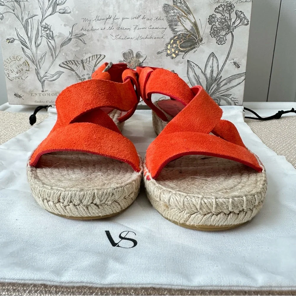 Via Spiga Gia Orange Suede Espadrille Sandals with Strappy Design Size 9